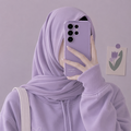 HOME Hijabi hide face Korean girl in a light purple hijab holding a purple Samsung Ultra 25.