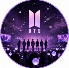 HOME Purple BTS concert scene with logo and fans.